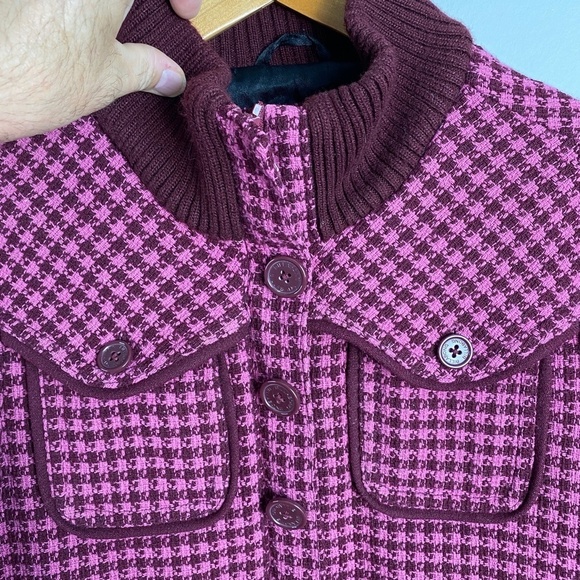 Billabong Women's Lumber Jane Houndstooth Plaid Wool Blend Bomber‎ Jacket Zip Up - Picture 5 of 16